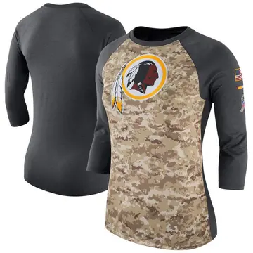 Women's Washington Commanders Legend Camo/Charcoal Salute to Service 2017 Three-Quarter Raglan Sleeve T-Shirt